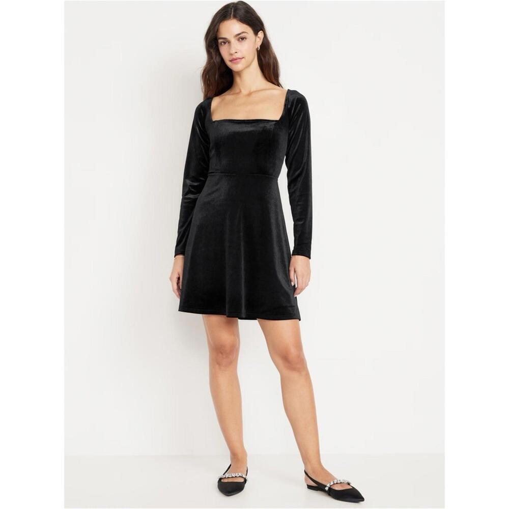 Old Navy dress XL tall black velvet square neck goth grunge victorian whimsigoth